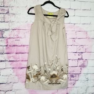ANTHROPOLOGIE FLOREAT TAUPE EMBROIDERED BIB SHEATH DRESS BOHEMIAN 2
